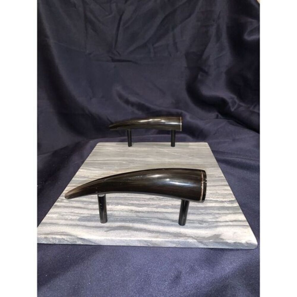 Gray Marble Cheese Board with Horn Handles 10"x12"